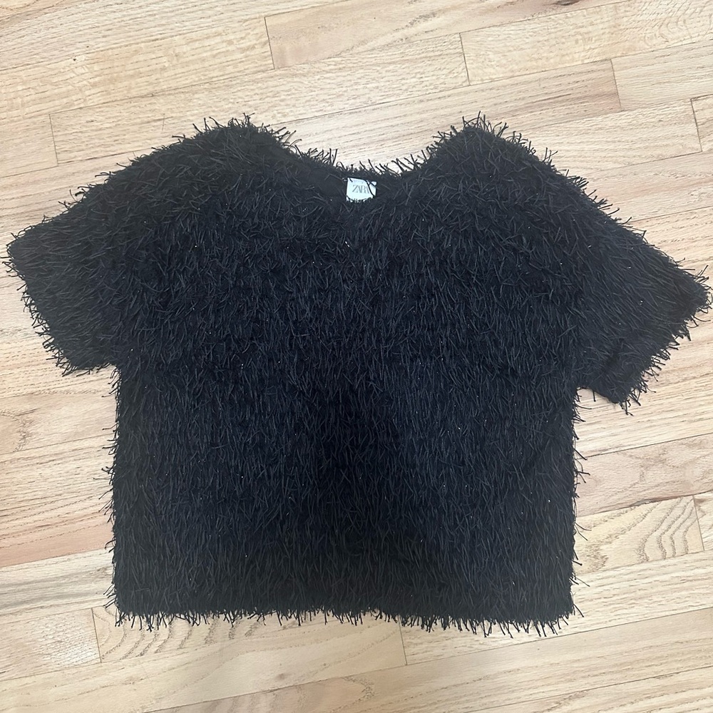 ZARA - black dressy fringe top - size 11-12